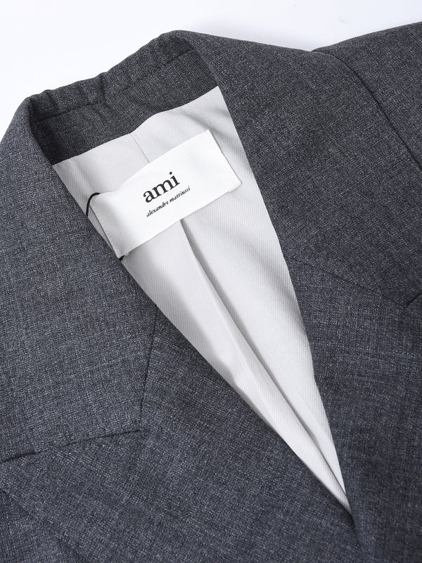 DOUBLE BREASTED JACKET_WOOL VISCOSE CANVAS HEATHER